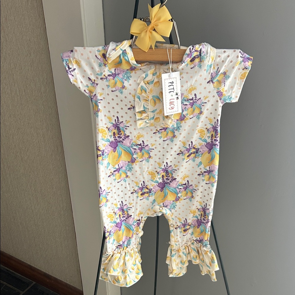 Pete + Lucy Floral Baby Romper with Ruffle Sleeves